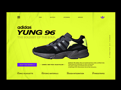 ADIDAS YUNG 96 LANDING PAGE adidas adidas originals app design flat graphicdesign icon illustration lettering logo minimal modern type typography ui ux vector web website yung