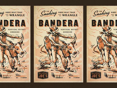 OKJs Bandera badge bbq branding hand drawn illustration okj oklahoma poster retro script smoker texture typography vintage