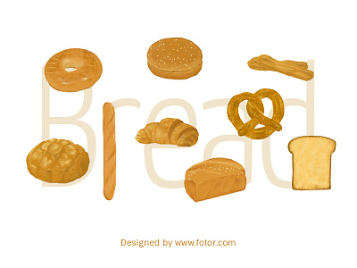 Toast Bread Stickers baguette bakery bakery product bread croissant design dessert donut doughnut eat food fotor illustration melonpan toast toasted