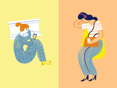 Tired bustle commute gouache handmade illustration millenial mobile paiting sleeping subway tired women women in illustration