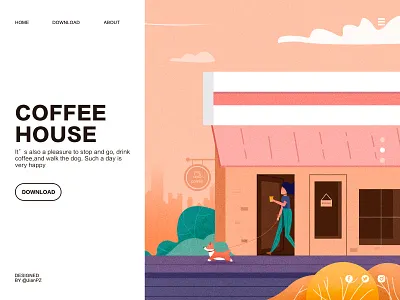 Coffee and Dog coffee design dog house illustration illustrations leisure people ui ui插画 visual web white clouds