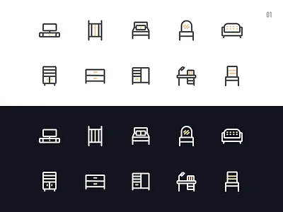 01 day - Furniture Icon bed cabinet design desk furniture icon illustration sofa