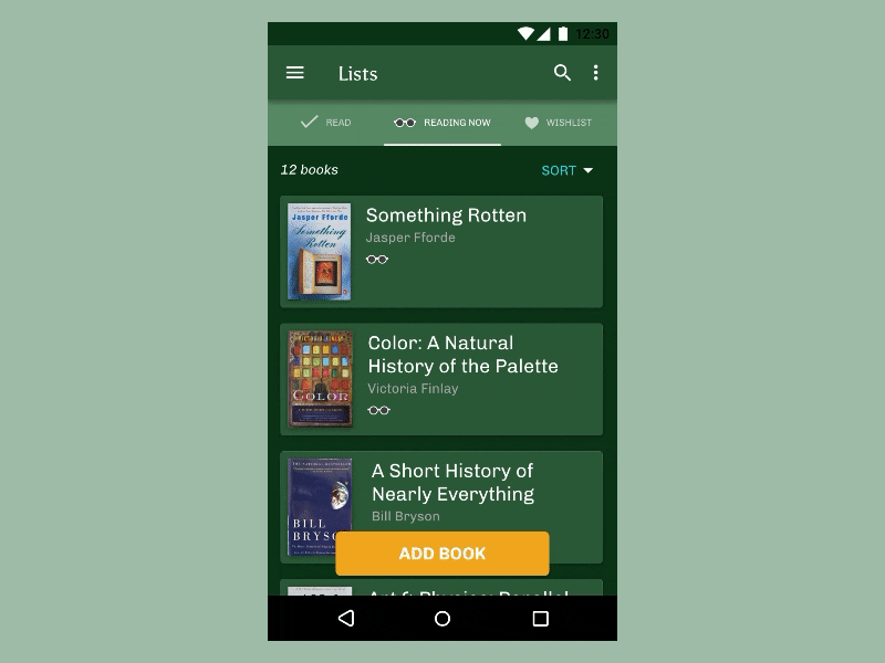 Bookshelf's Lists Section animation app flinto material design ui