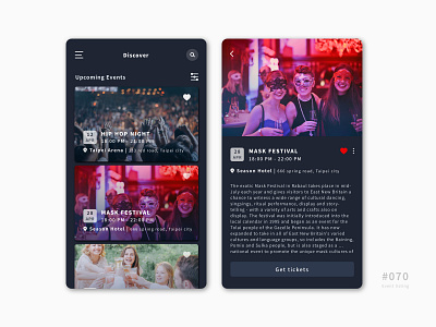 UI 070 070 70 app button daily 100 daily 100 challenge dailyui design event agency event app event listing ui uidesign