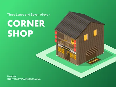 Corner Shop 02 2.5d architecture chinese coffee fuzhou illustration isometric lantern shop wood