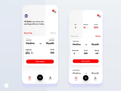 Mobile app - Home app application car dashboard delivery app design home ios iphone mobile notifications plane profile progress saudi arabia spend stats ui upcoming ux