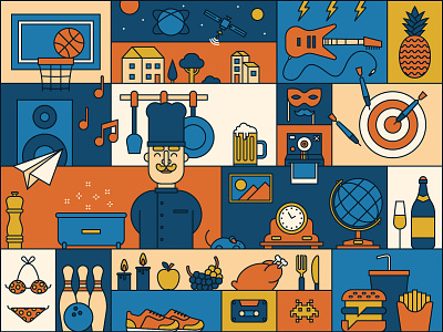 Mosaic Kitchen cooking cool flat food fun game hobbies icon icons illustration kitchen mural relax vector wall