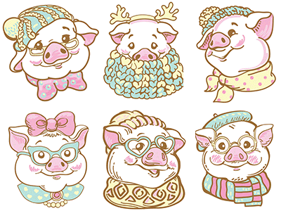 Portrait of the Pig cartoon art design flat icon illustration illustrator minimal vector