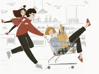 family pt.2 dad dog food fun girl happy illustration mom shop