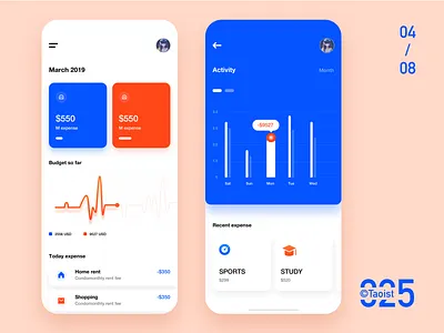 Daily exercise 025 app blue chart clean color design illustrator ios mobile motion movement pink red redesign statistic statistics ui ux white