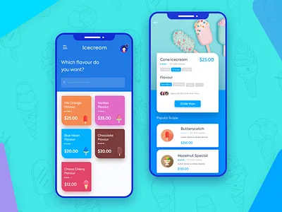 Ice cream parlor app rebound version adobe xd android app app design booking branding card design flat illustration interface ios iphonex minimal mobile app trending typography ui ux vector