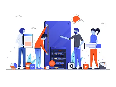 App Development app business charachter creative design developement illustration man people teamwork ui vector woman