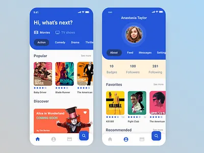 Movie App app feed follower following home messages mobile movies my profile search slide tab navigation ui ux