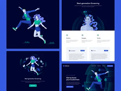 KYC Exercise Collage aml customer female illustration jumping kyc layout male retina scan technology web