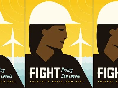 Green New Deal Poster clean energy climate change hard hat sea levels sun water worker