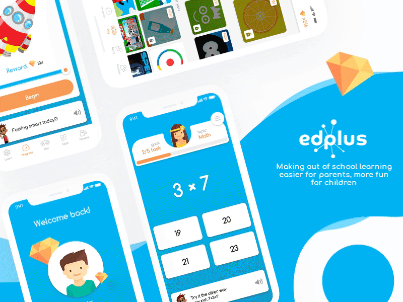 Example of Edplus Kids Learning Mobile App Interface Design