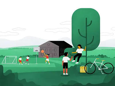 Green School bicycle bike building child children education ffg green kid kids landscape lesson park plains riding school tree