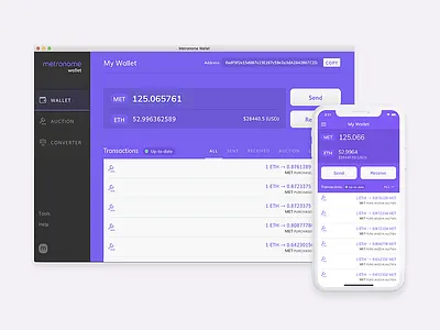 Metronome Wallet app balance blockchain crypto currency desktop erc20 eth ethereum met metronome mobile ui ux wallet