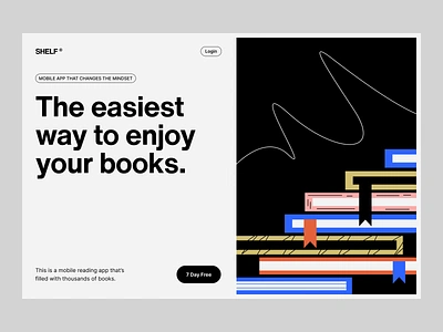 SHELF®: hero page, poster audiobook book app books digital identity e learning edtech education hero page identity landing page poster product page shelf subscription textbook ui user experience user inteface visual identity web