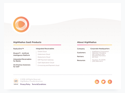 Highradius Homepage Footer account ai automation design finance fintech fold footer machine learning trade