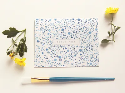 Watercolor Indigo Floral Thank You Card card design design florals greeting card handdrawn handpainted illustration indigo blue painting stationery design thank you card watercolor
