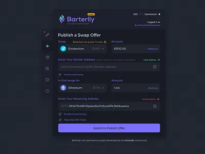 Barterlly OTC Trading App bitcoin crypto crypto trading komodo otc product design ui desgin ux design webapp