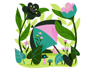 Summer flowers giant flowers illustration mushrooms nature pink relaxing summer umbrella