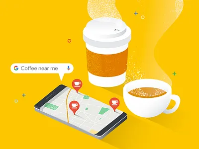 Coffee coffee design google illustration isometric art phone vector