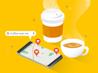 Coffee coffee design google illustration isometric art phone vector