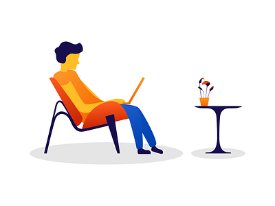 Sitting man chair character computer design flat design furniture graphic design illustration illustrator man minimalist plant seated table vector vector art work