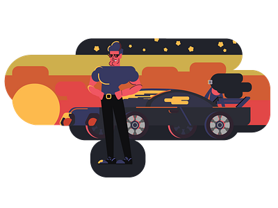 ride car evening glasses illustration man ride sun vector vector illustration