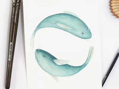 Pisces - Astrology Illustration animal art astrology blue fish gouache graphic resources handmade horoscope illustration nature pisces sea watercolor zodiac signs