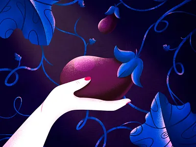 "Mysteryous Eggplants" - Veggie of the Month: January 🌱 blue cute digital draw eggplant hand illustration paint photoshop art plant veggie