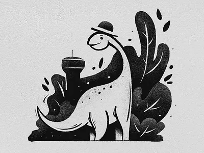 Dinosaur Illustration black dinosaur grit illustration leaf leaves procreate retrosupplyco texture