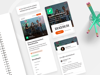 Hallo Live Event app card company countdown design event financial live mobile profile recruiting register stream student tags typogaphy ui
