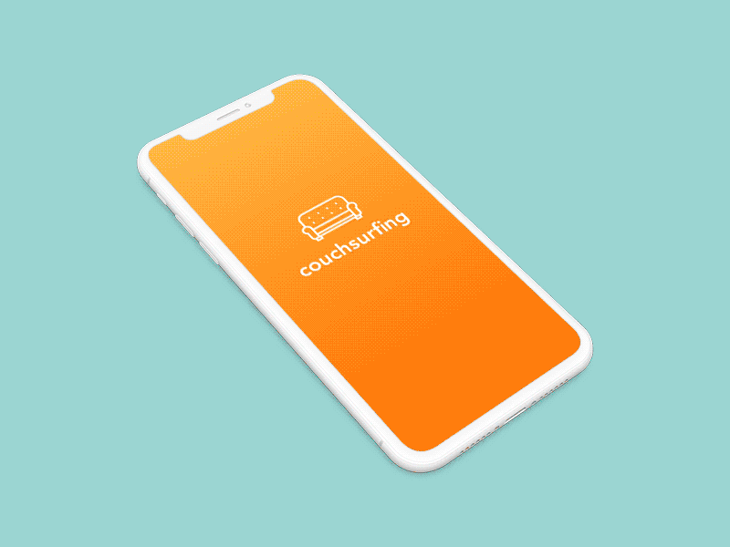 Couchsurfing Onboarding Concept animation app app branding blue branding dailyui dailyui 001 design design app icon illustration ios minimal onboarding orange sketch travel app ui ux ux animation