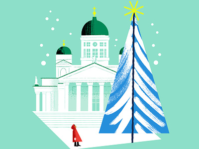 Cover illustration for Katedraali Magazine christmas city cityscape cover illustration editorial illustration helsinki illustration magazine cover snow