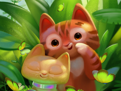 Cats butterfly cat fluffy grass green kitty summer sunshine warmth