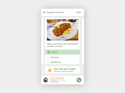 Take a quiz while we deliver app delivery design food food and beverage food app game order quiz screen swiggy ui ux
