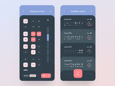 Ticket Booking #2 booking coach concept destination filter heartbeat seats ticket travel ui ux
