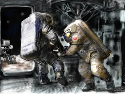 Zho's lunar journey astronaut cf exploration illustration lunar station moon rover sciencefiction space taikonaut