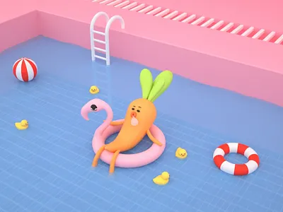 Summer Story_02 blue c4d carrot duck flamingo pink summer swim