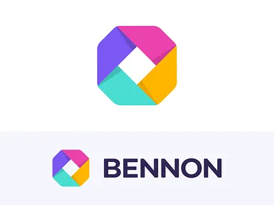 Logo for Bennon - SEO Marketing Tool bold clear minimal message brand branding clean identity colorful octagon geometric shape minimal symbol mark monogram purple pink yellow green saas software online