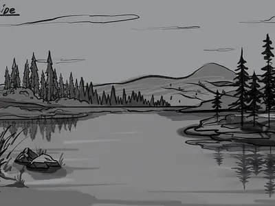 Lakeside sketch background illustration lake lakeside mountains sketch trees
