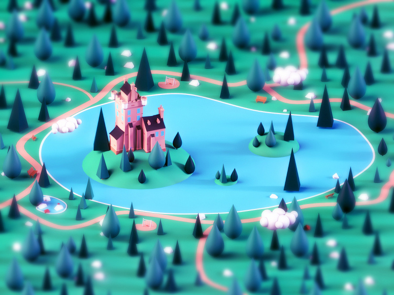 Castle 3d 3d animation architecture building flat game house illustration interface landing page low poly lowpoly render road texture ui ui ux ux vector web design