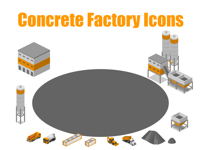 Concrete Factory construction factory icons isometric template