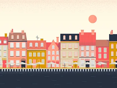 Copenhagen building copenhagen denmark design houses illustration pink sea sun tourism vector