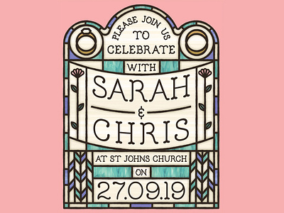 Wedding Card art card church deco flower flowers invitation invite lead light marriage nouveau ring rings stained stained glass wedding wedding app window windows