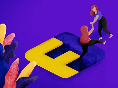 36 days of type - F 36 days 36 days of type colorful creative desing flat friends friendship girl girl power hole ilustration letter f plant purple