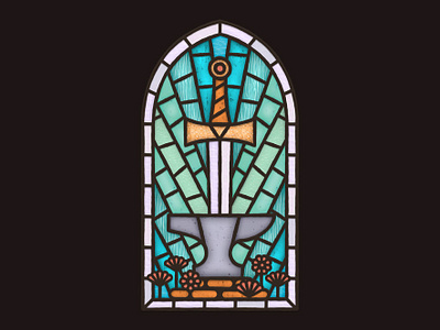 The Sword and Anvil anvil church flower flowers glass lead light lights stained stained glass stone sword window windows